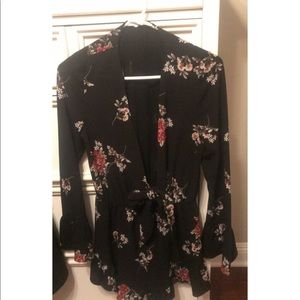 Black long sleeve floral romper